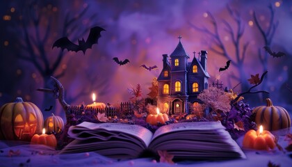  Halloween themed diorama with haunted house spooky