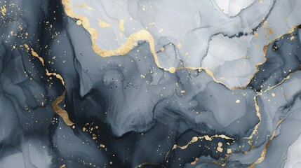 Abstract ink and gold paint background with watercolor stone texture, creating a luxurious design.