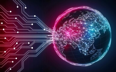 Obraz premium technology global abstract background and networking