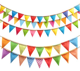 Obraz premium Colorful paper party flags isolated on transparent background. Holiday flags garland. Holiday and party concept.
