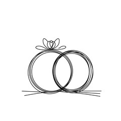 line art vector minimalistic  wedding rings. Black and white drawing of two wedding rings.