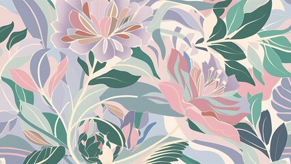 Abstract floral wallpaper in pastel colors exuding serenity and tranquility, floral, abstract, pastel, serene, tranquil