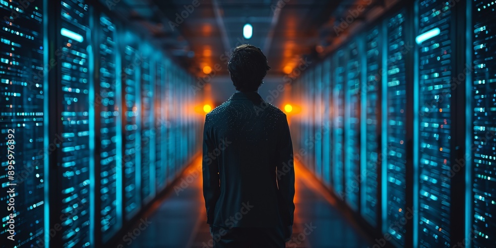 Aufkleber cybersecurity analyst in a data center, managing cybersecurity protocols, advanced technology