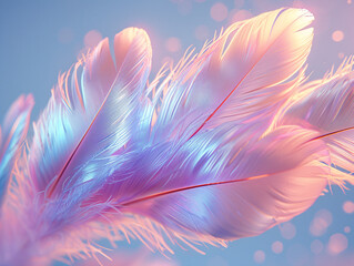 Obraz premium a 3D rendering of feathers in a pink and purple color scheme.
