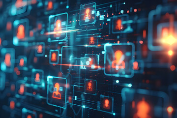 Fototapeta premium Abstract digital network with glowing icons.