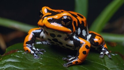 Fototapeta premium Wampucrum species of Harlequin toad also called the limon harlequin frog.
