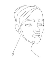 Modern one line woman portrait, side pose, vector illustration design. Continuous single line drawing. Modern minimalist simple style for decor, print, painting