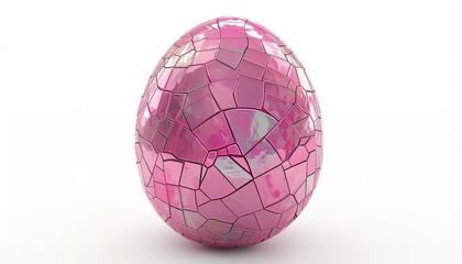 Pastel Pink Easter Egg with Mosaic Texture, Isolated on White Background, Creative Modern Look