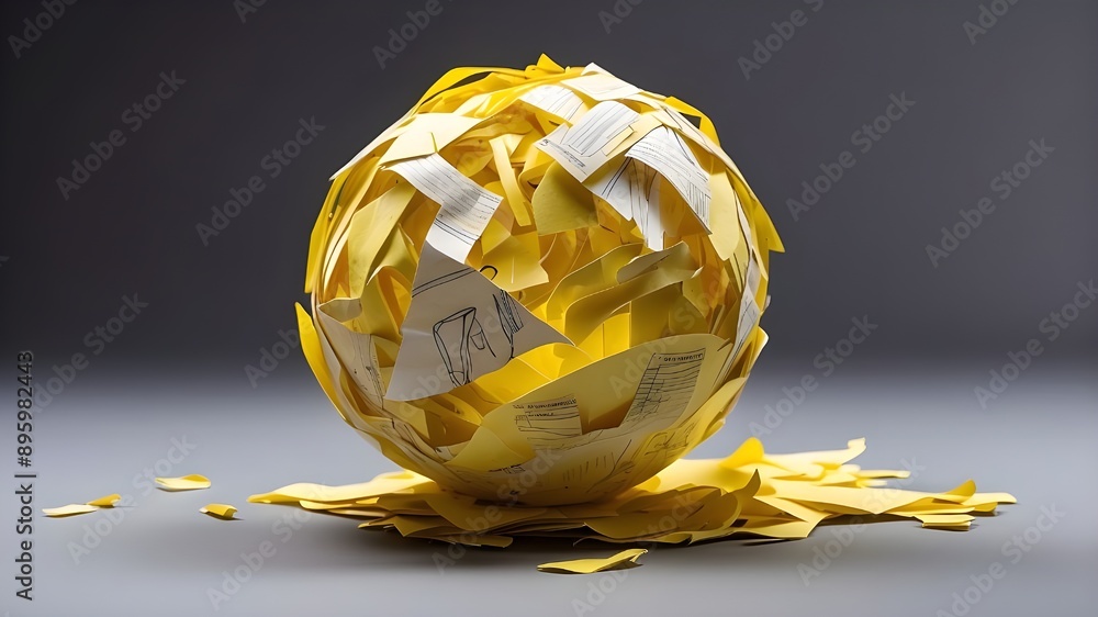 Poster ball of yellow scrap paper painted with a picture for virtual lightbulb. an innovative solution for 