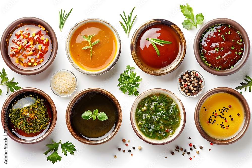 Poster a colorful array of delicious sauces and condiments
