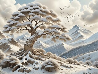 Digital art piece that appears to be relief landscape It tree br