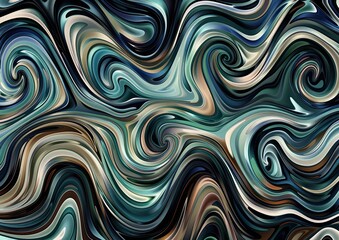 A pattern of swirling lines and curves in shades of teal and gold.
