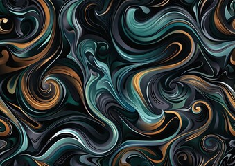 Obraz premium A pattern of swirling lines and curves in shades of teal and gold.