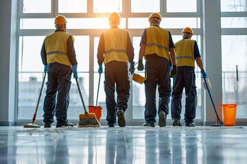 Four Janitors Cleaning Up