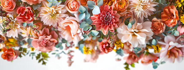 Autumn composition made of beautiful flowers on light backdrop. Floristic decoration. Natural floral background.