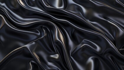 Fototapeta premium Smooth Black Silk Fabric with Gentle Waves, Soft and Shiny Material, Luxury and Elegance, Background with Copy Space