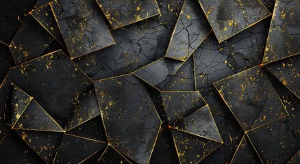 Abstract background with golden geometric shapes on a dark textured surface.