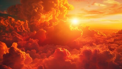 Spectacular Mid-Air Explosion Captured Amongst Billowing Clouds at Sunset with Vivid Colors and Dynamic Impact, Concept of Anti-Terrorism Fight