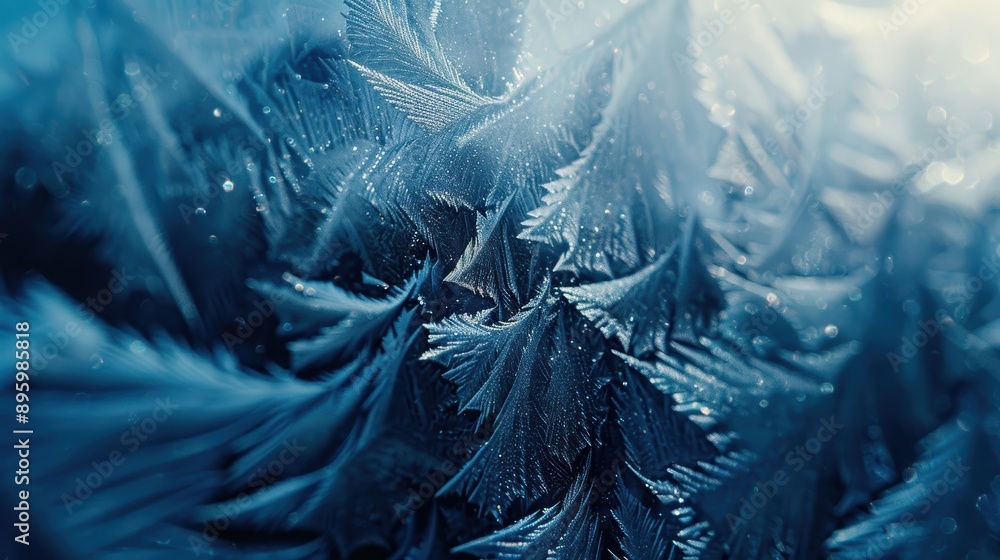 Poster beautiful ice patterns forming on a frozen surface with a unique blue hue