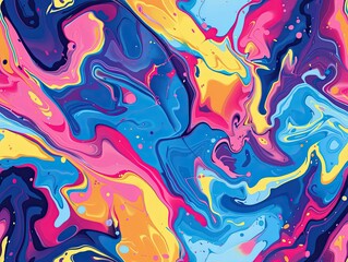 Bright fluid paint flat pattern Dynamic liquid shapes seamless background