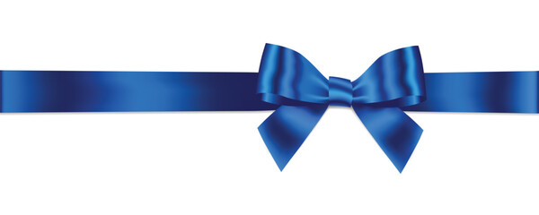 Blue Bow and Ribbon Horizontal Realistic shiny satin with shadow horizontal ribbon for decorate your wedding invitation card ,father's day card ,greeting or gift boxes vector EPS10 isolate on white