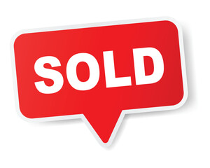 Sold sign. Red Sold Sticker label rectangular ,speech bubble badge ,icon symbol vector design isolated on white background