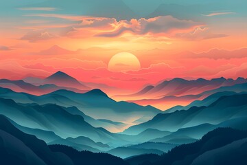 Serene Sunset Over Majestic Mountains in Vibrant Colors