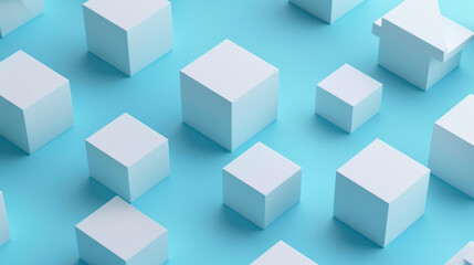 Abstract arrangement of white cubes on blue