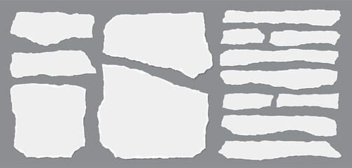Set of torn white note paper pieces are on brown background for text, notes or ad.