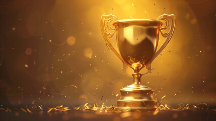 streamers competition Golden sport trophy confetti background streamer gold cup winner prize best illustration celebration succeed champion award. Champion golden trophy isolated on black background. 