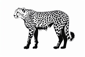 Black and white flat vector art of a cheetah, svg style, isolated on white background, simple vector art design 