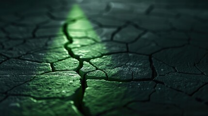 A green shadow looming over a cracked surface representing envy and pain