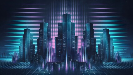Obraz premium cool retrowave or synthwave style poster wallpaper background, night grid poster
