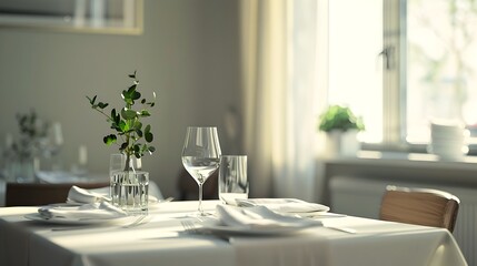 Minimalist Dining Setup with Elegant Tableware and Serene Ambiance