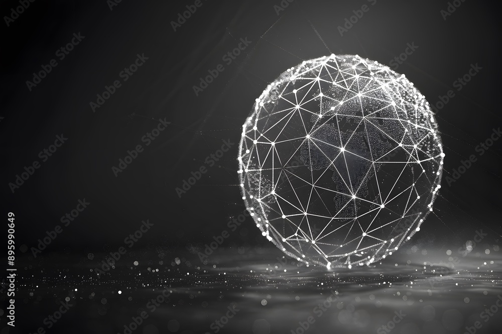 Poster abstract 3d globe representation with geometric lines and dots in monochrome
