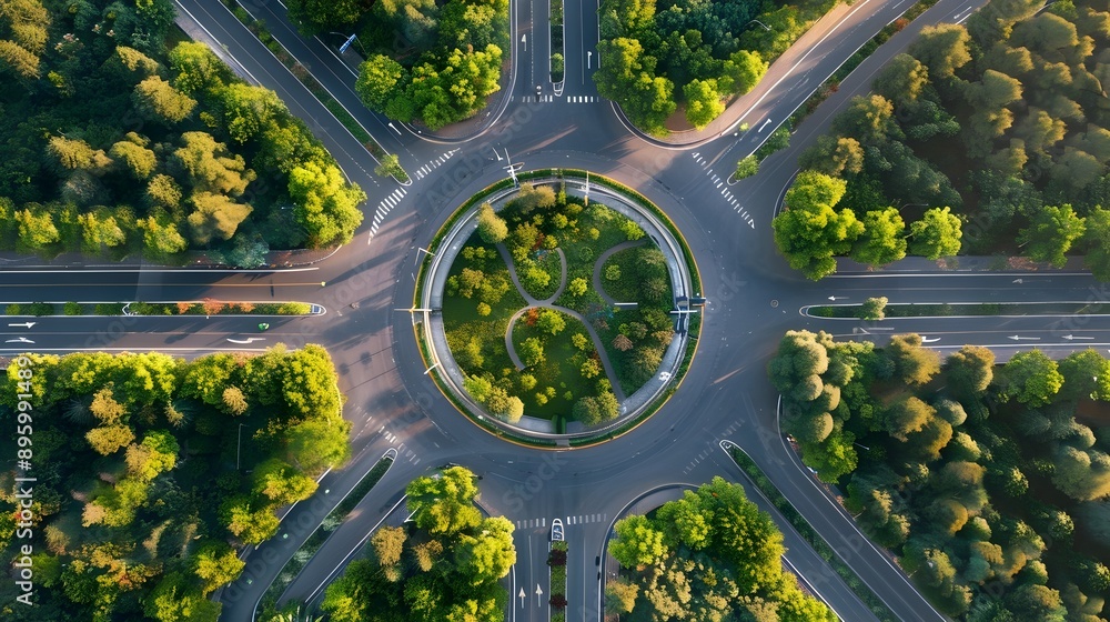 Aufkleber aerial view of asphalt road network with roundabouts and intersections