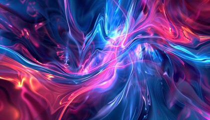 Fototapeta premium Vibrant Abstract Composition with Swirling Shades of Blue, Pink, Red, Energetic Flames or Flowing Silk