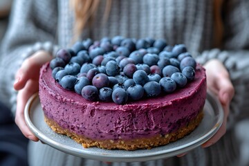 Blueberry Cheesecake with Rustic Background - Perfect for Food Photography, Dessert Menus, and Baking Inspiration