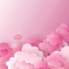 Pink magic clouds paper cut background. Cloudy rose sky forms a frame with empty space in the middle.
