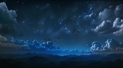 dark blue sky with stars and clouds, enchanting night view