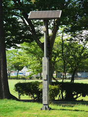 公園に設置された太陽光パネル電源の街灯