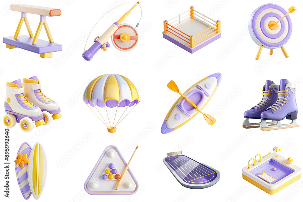 Aufkleber sports and recreation concept of 3d icons set in modern web design. pack isolated objects of gymnast