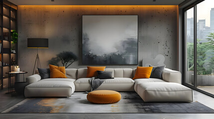 Living room Interior Design 3D rendering