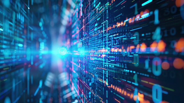 Abstract Data Stream with Glowing Binary Code and Digital Effects