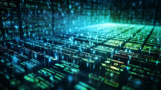Abstract image of data flow and protection with binary code