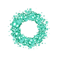 Shiny balls with different size on simple gradient background. Glossy bubbles in empty space. Abstract composition with chaotic floating spheres. 3d rendering.