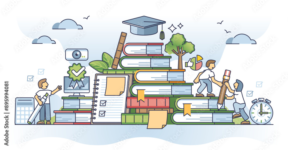 Poster continuous learning and skill upgradation with academic study outline concept, transparent backgroun