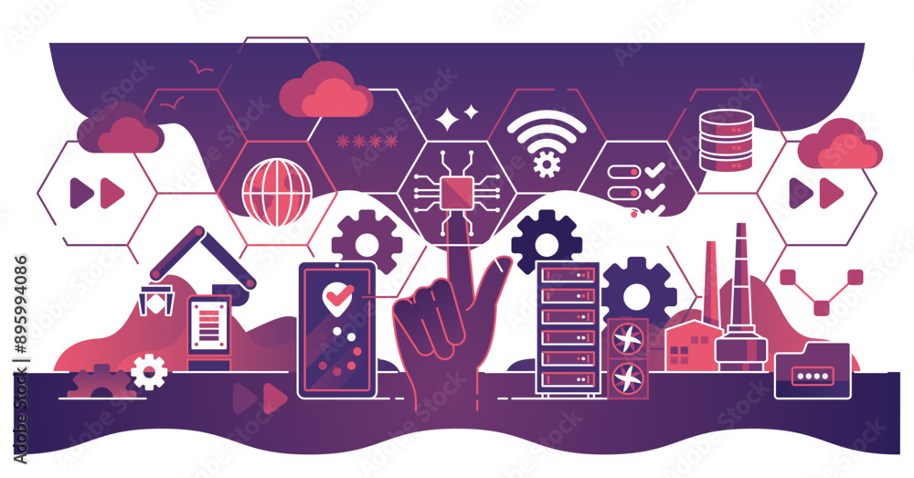 Poster digital transformation and technological integration dark outline concept, transparent background. i