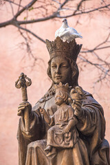 Statue of  Santa Maria de la Victoria in the gardens of Malaga Cathedral, Malaga, Spain