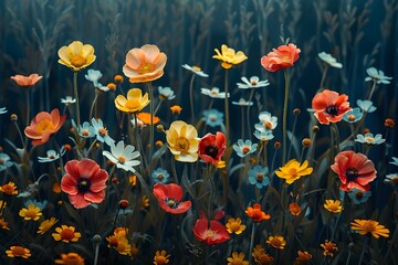 Obraz premium Vibrant Meadow of Colorful Wildflowers in Bloom